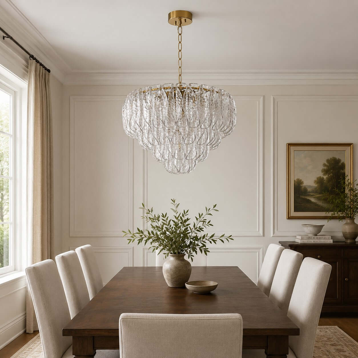 Antizer Layers Rippled Glass Petals Chandelier