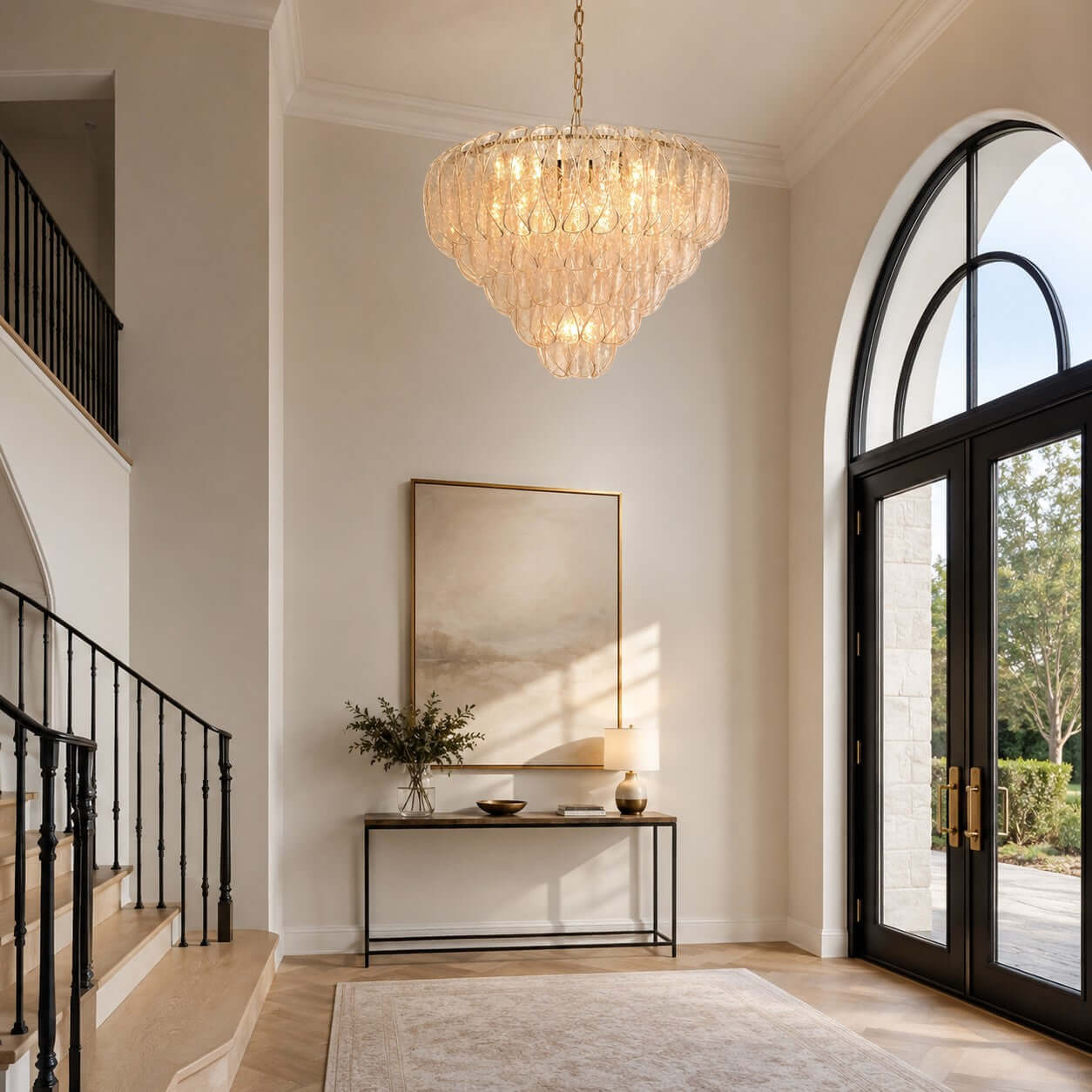 Antizer Layers Rippled Glass Petals Chandelier