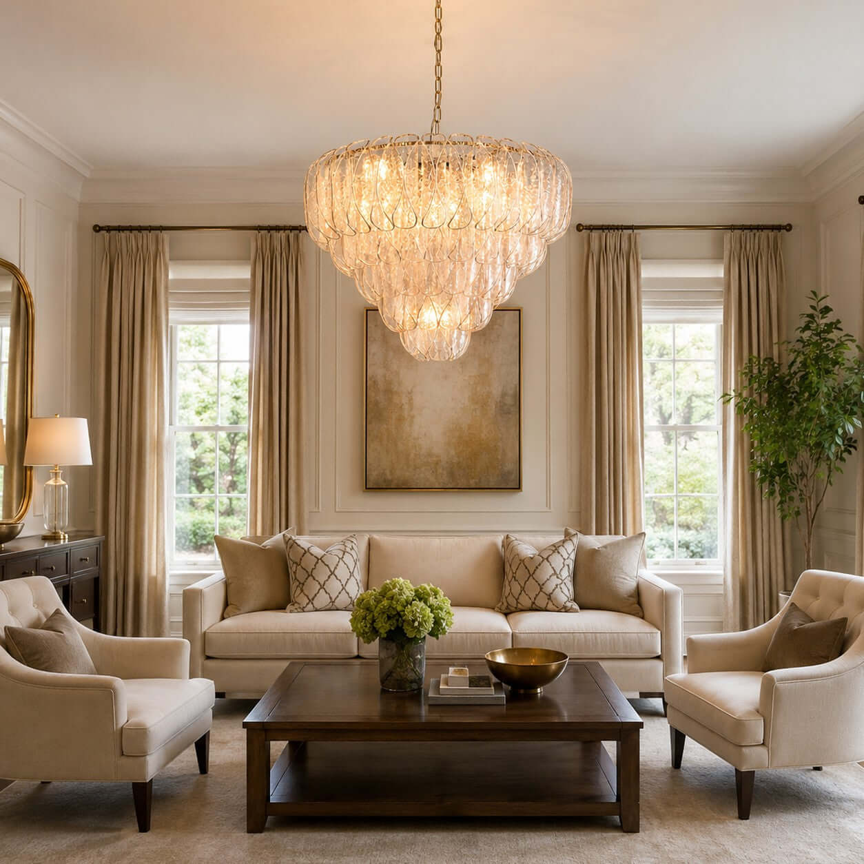Antizer Layers Rippled Glass Petals Chandelier