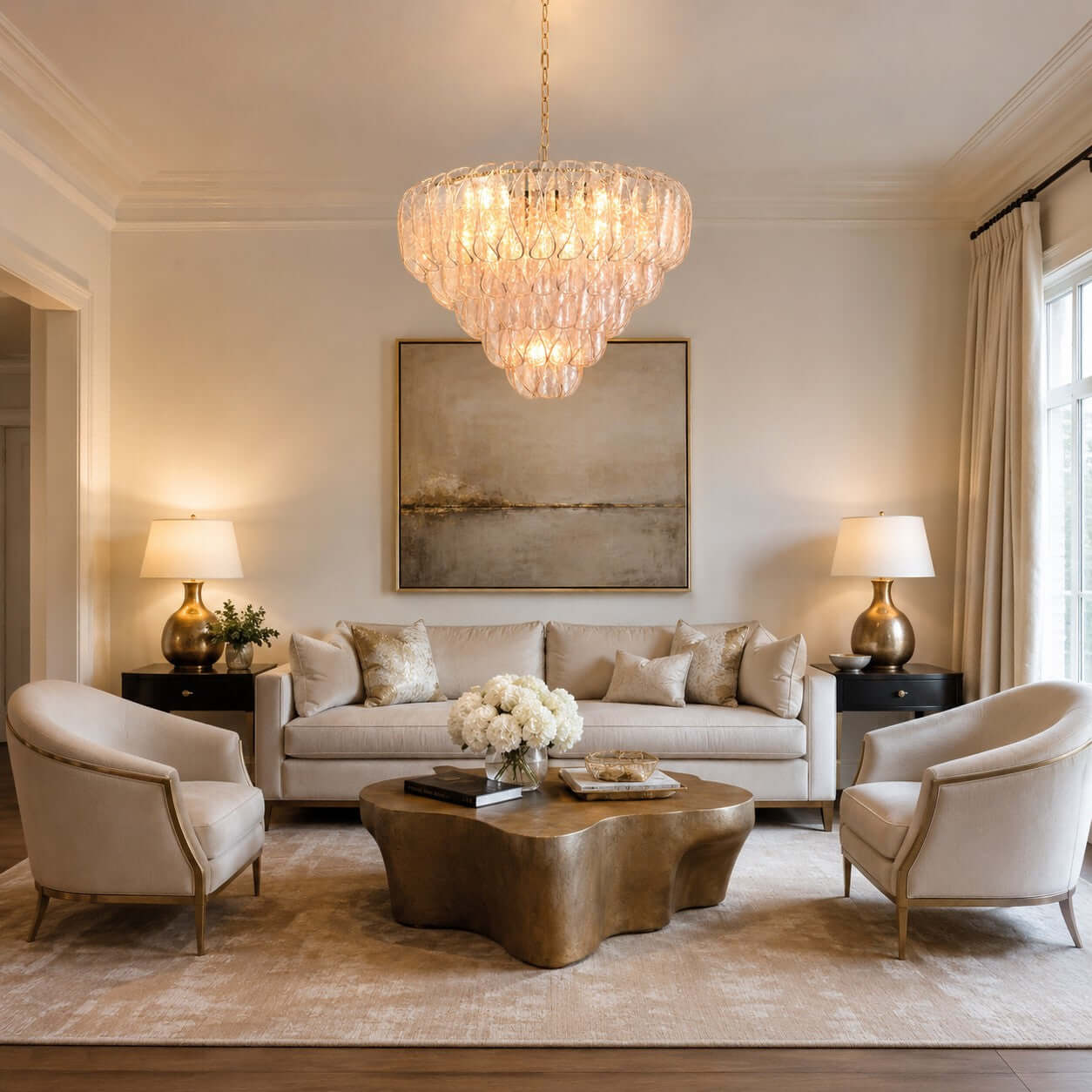 Antizer Layers Rippled Glass Petals Chandelier