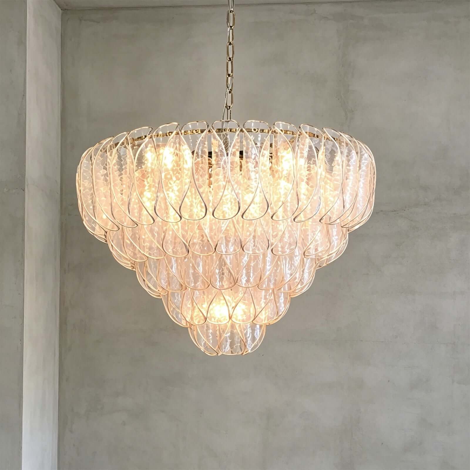 Elegant Tiered Glass Leaf Chandelier Modern Dining Room Light