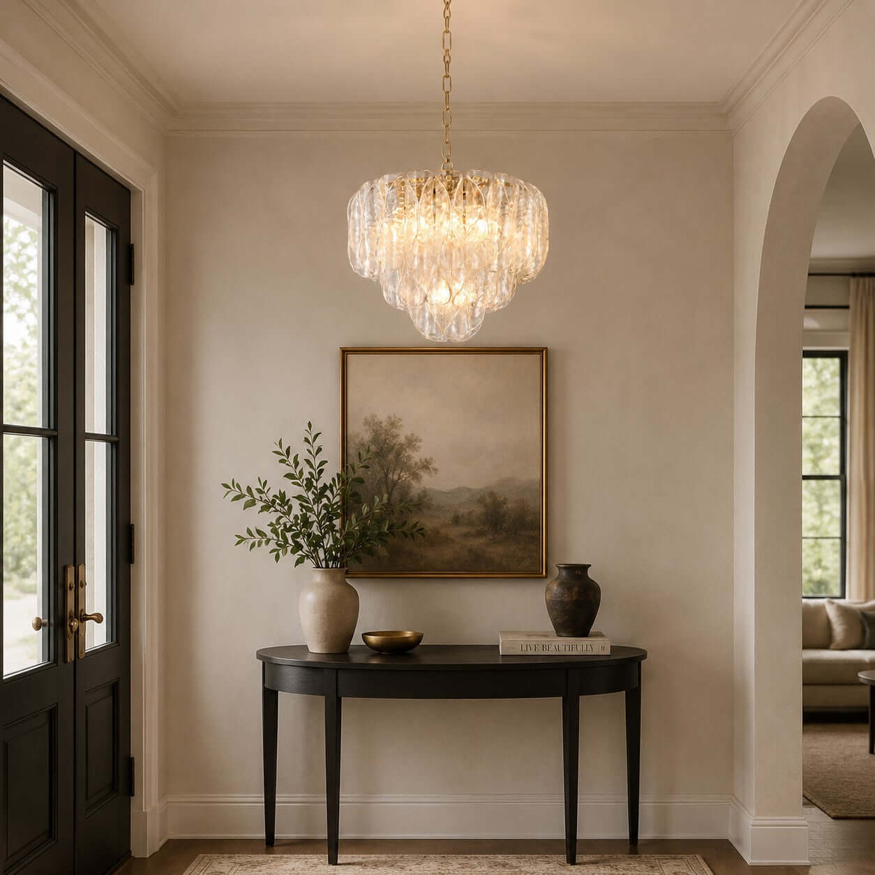 Antizer Layers Rippled Glass Petals Chandelier