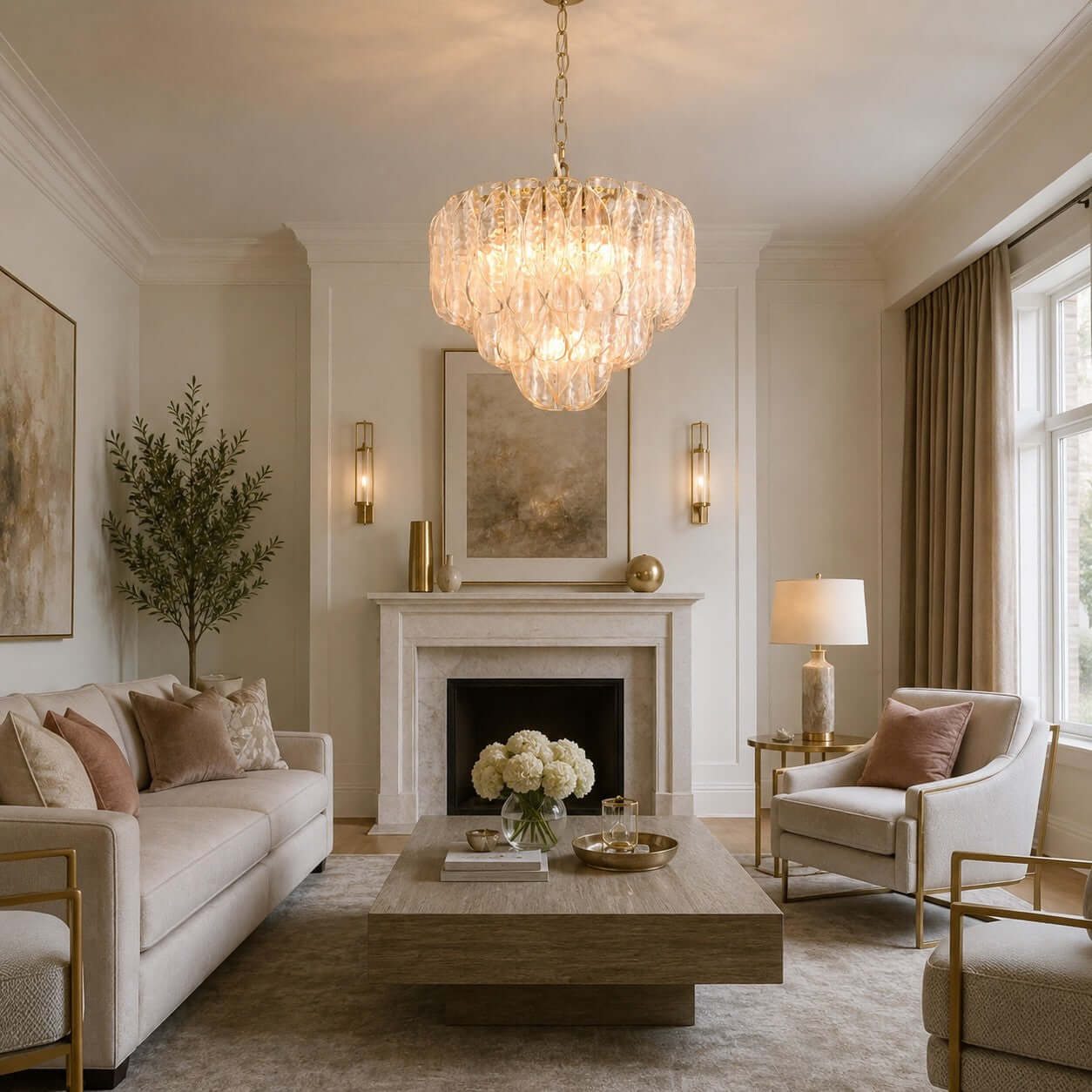 Antizer Layers Rippled Glass Petals Chandelier