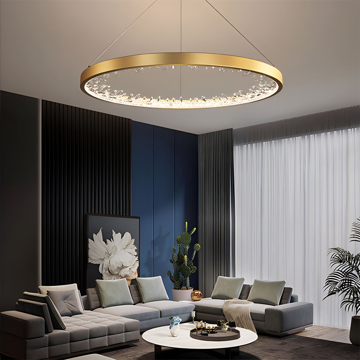 Antizer Luxury Circle Crystal Chandelier for Living Room