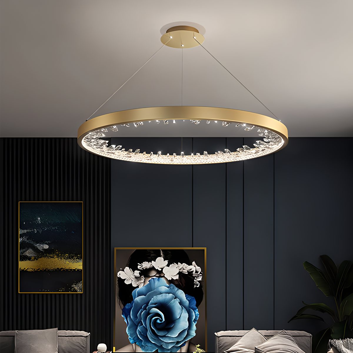 Antizer Luxury Circle Crystal Chandelier for Living Room