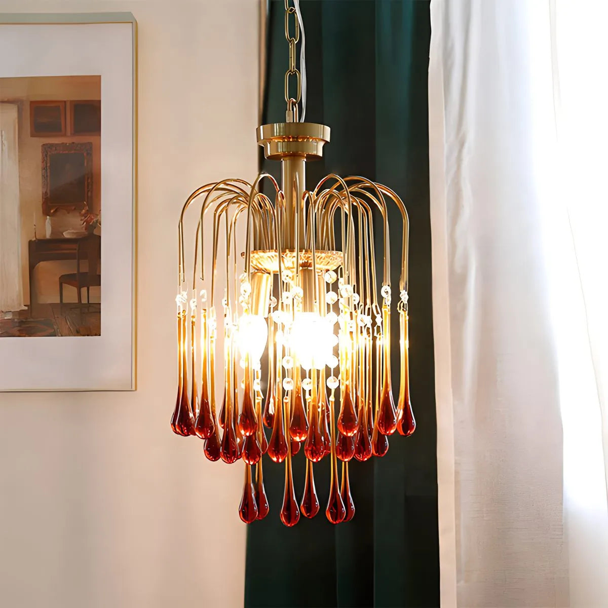 Antizer French Retro Water Drop Glass Chandelier