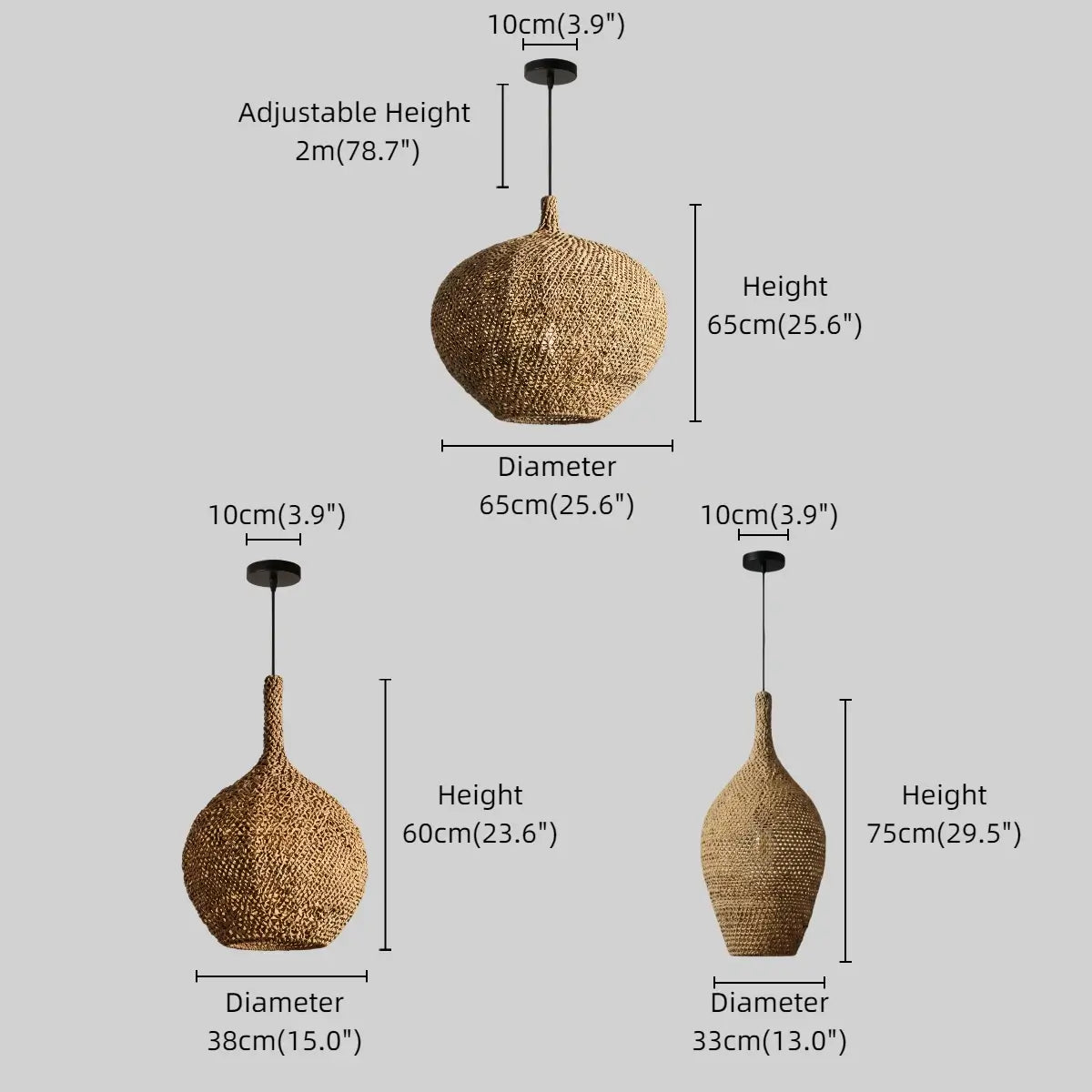Antizer Wabi Sabi Style Natural Rope Fiber Pendant Light