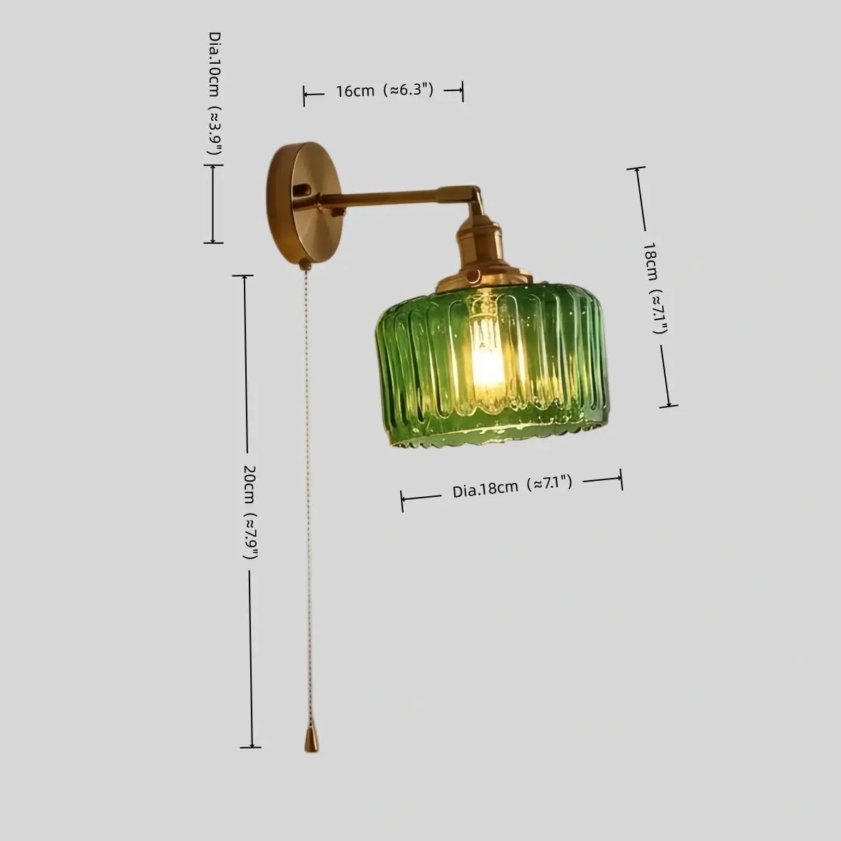Antizer Vintage Glass Brass Wall Lamp