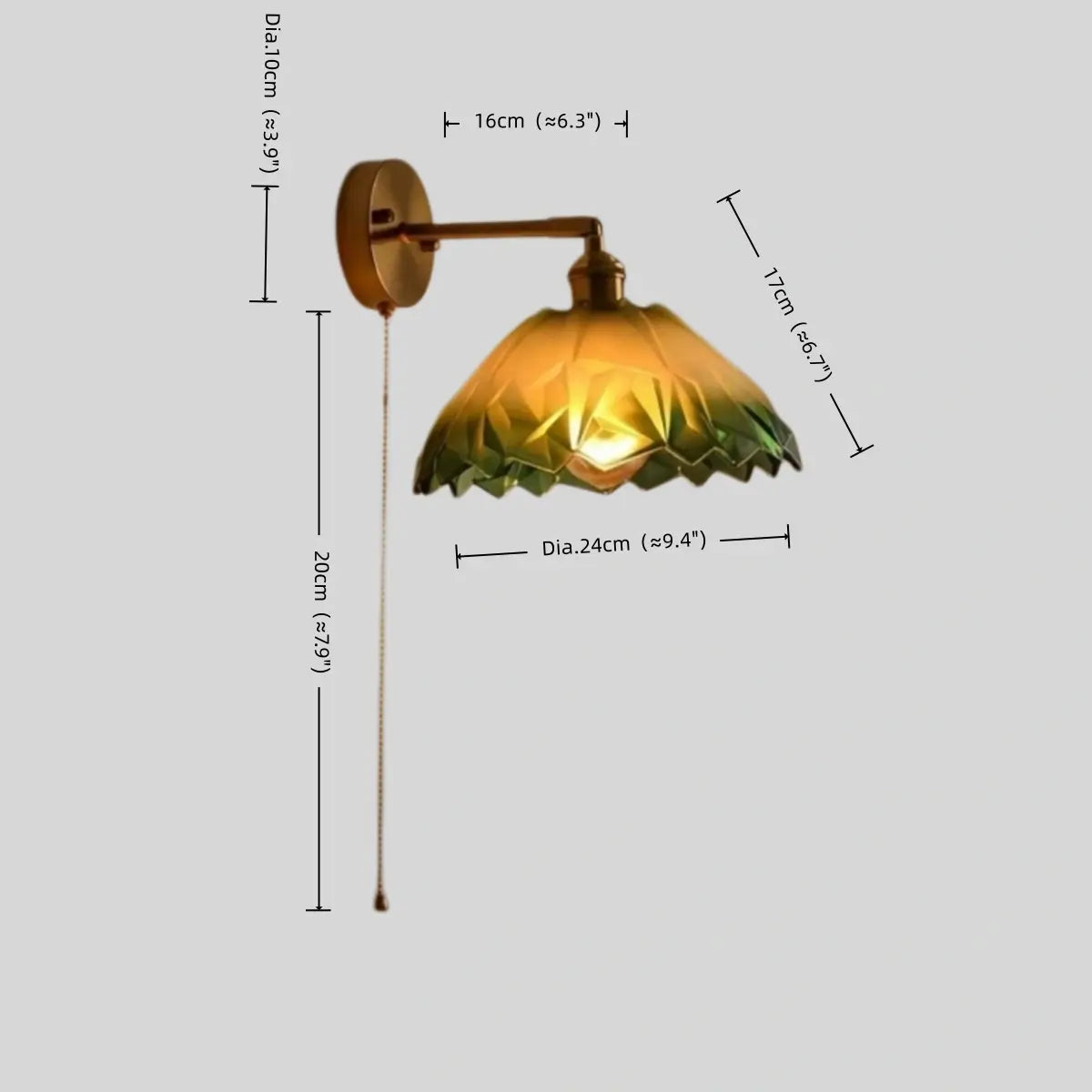 Antizer Vintage Glass Brass Wall Lamp