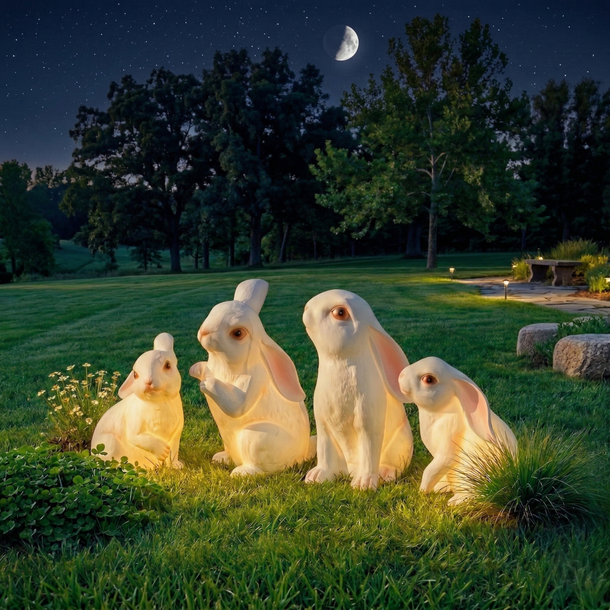 Vivara Easter Bunny Lawn Lamp — Fiberglass & Resin White for Garden