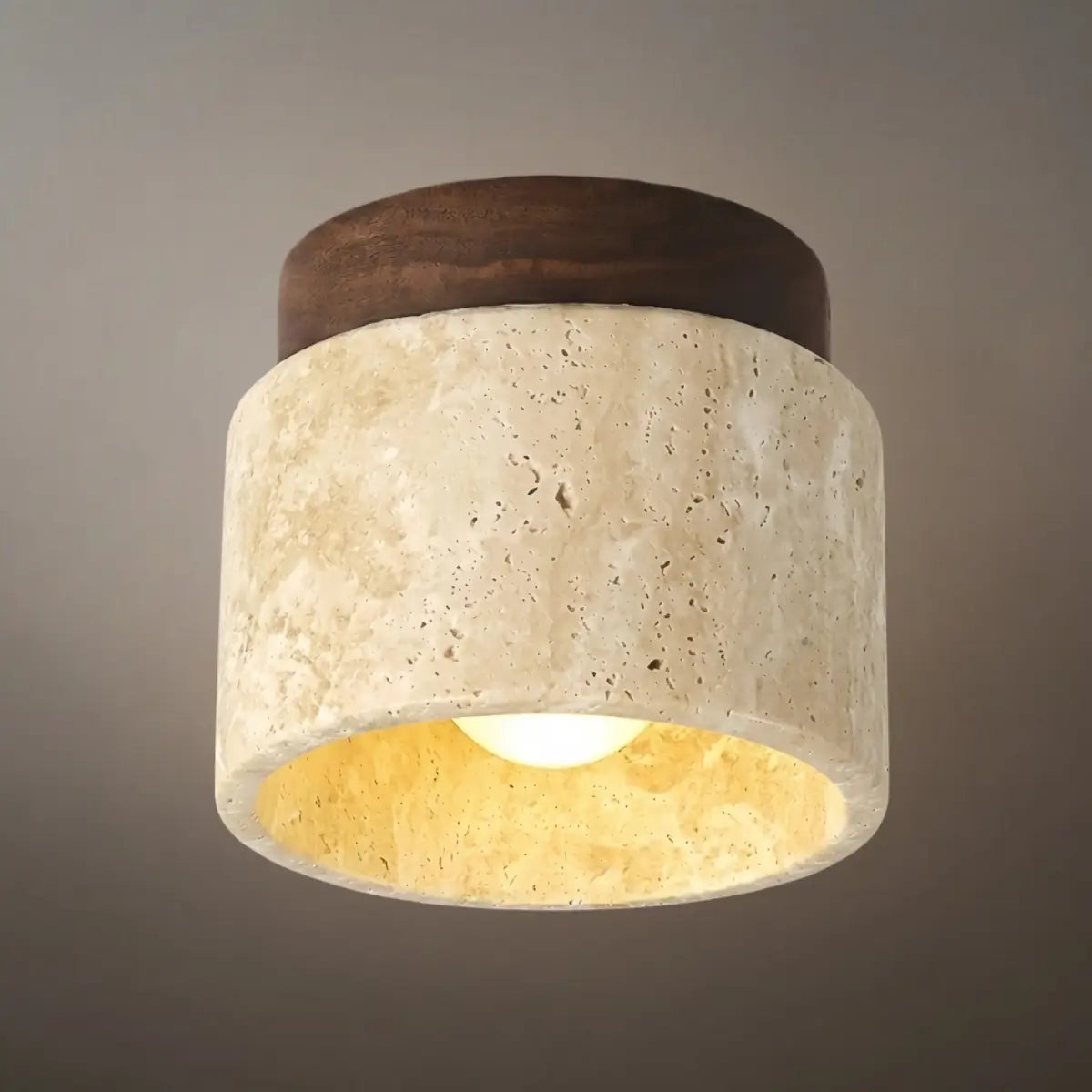 Minimalist Flush Mount Ceiling Light — Stone & Wood Yellow Log Color