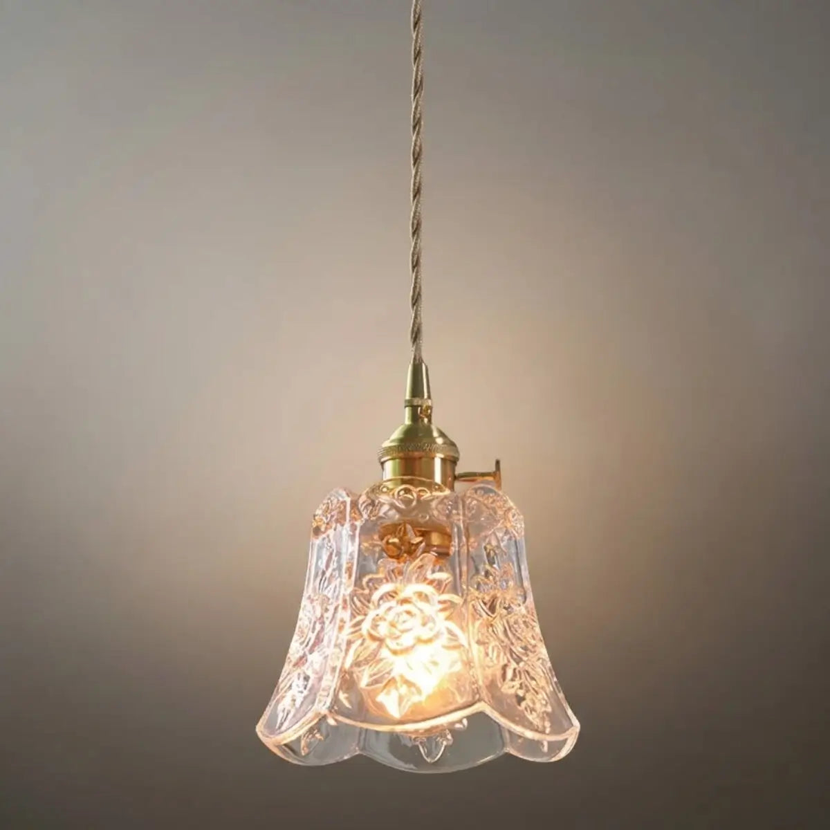 Classic Brass Glass Pendant Light -- Walnut Wood Accent