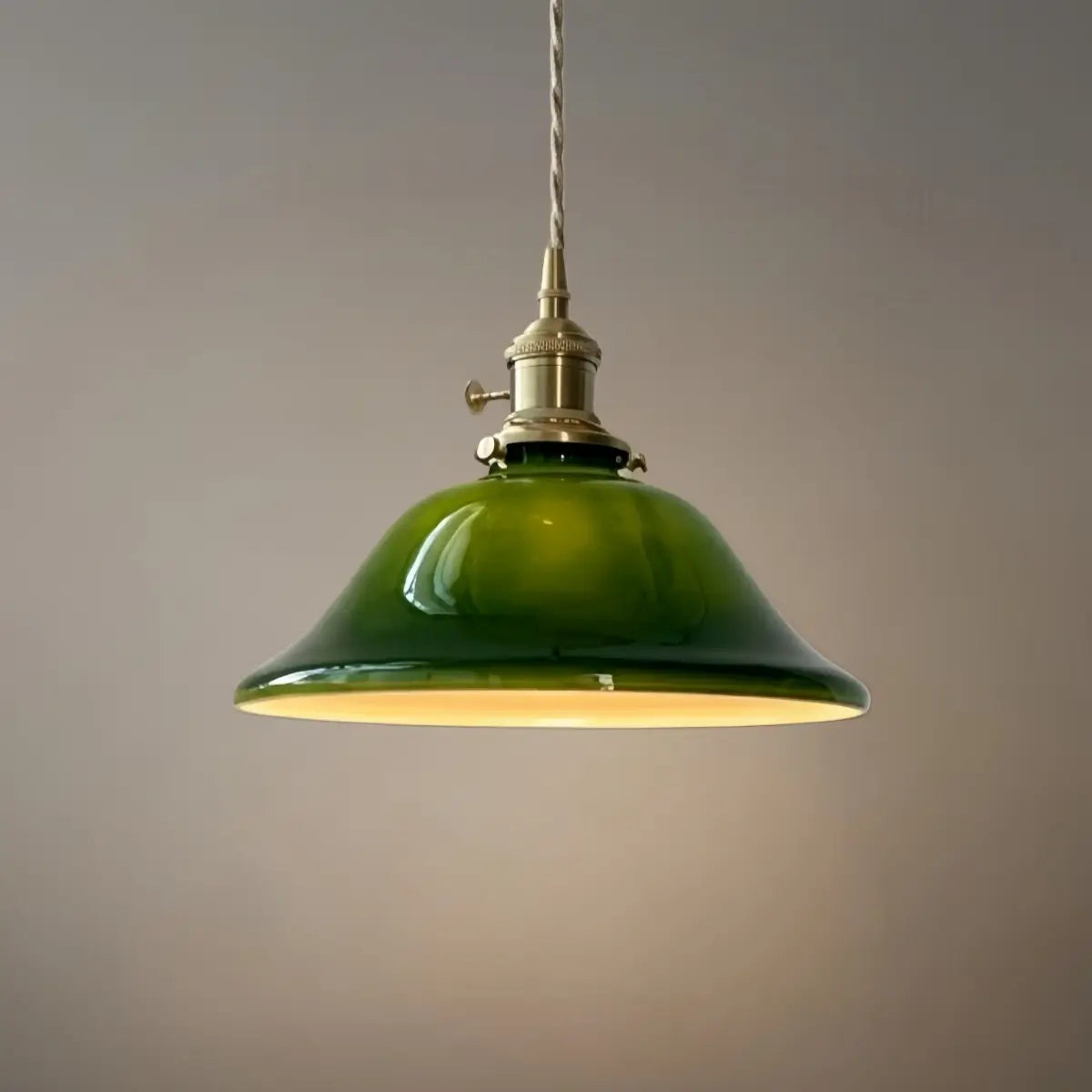 Vintage Green Glass Pendant Light -- Brass Accent