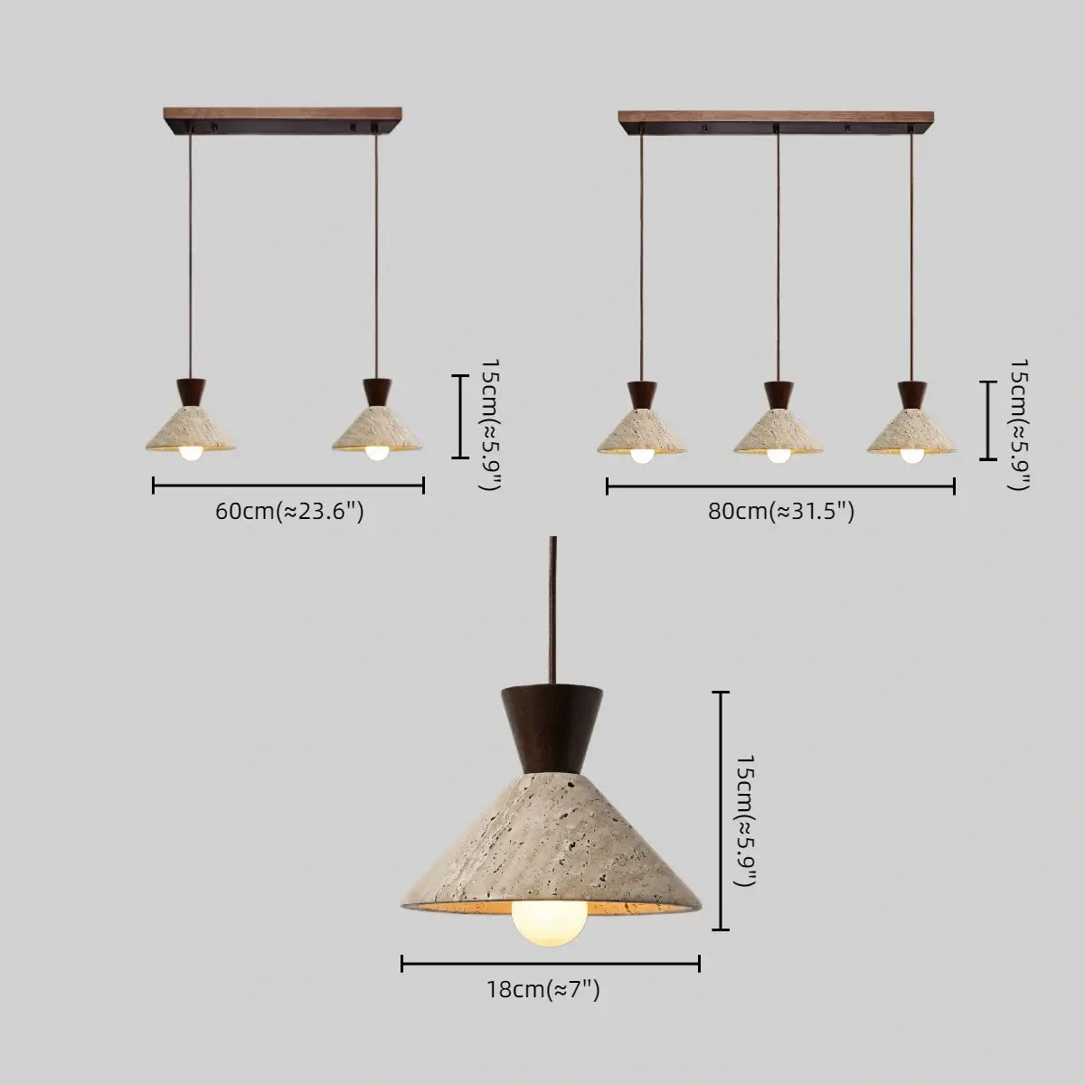 Antizer Modern Travertine & Walnut Wood Conical Pendant Light