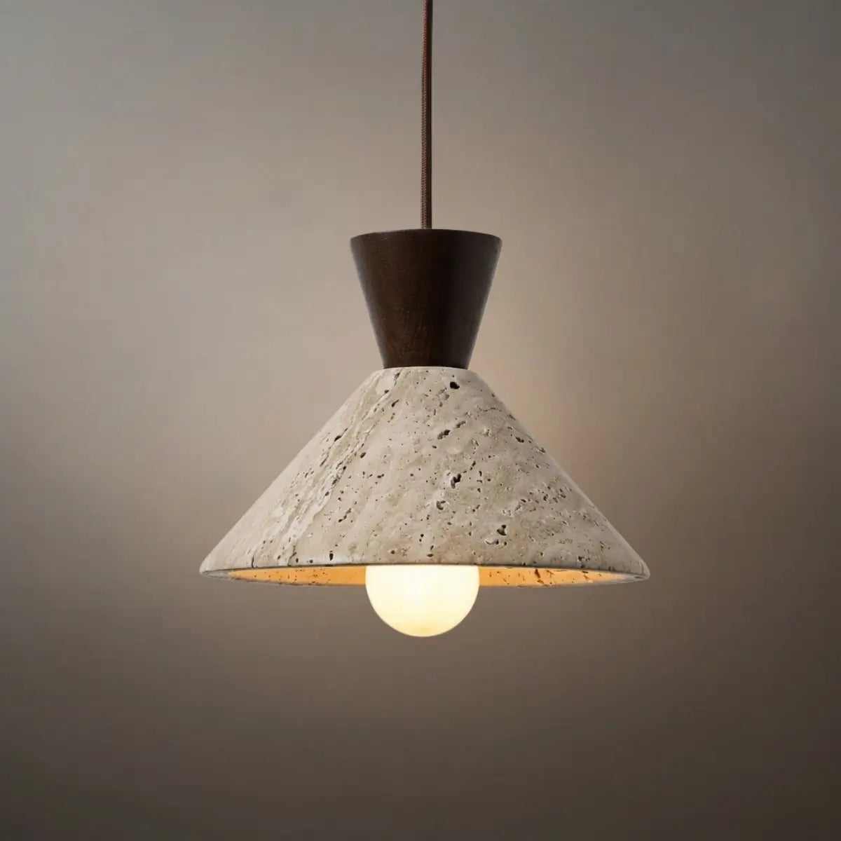 Antizer Modern Travertine & Walnut Wood Conical Pendant Light