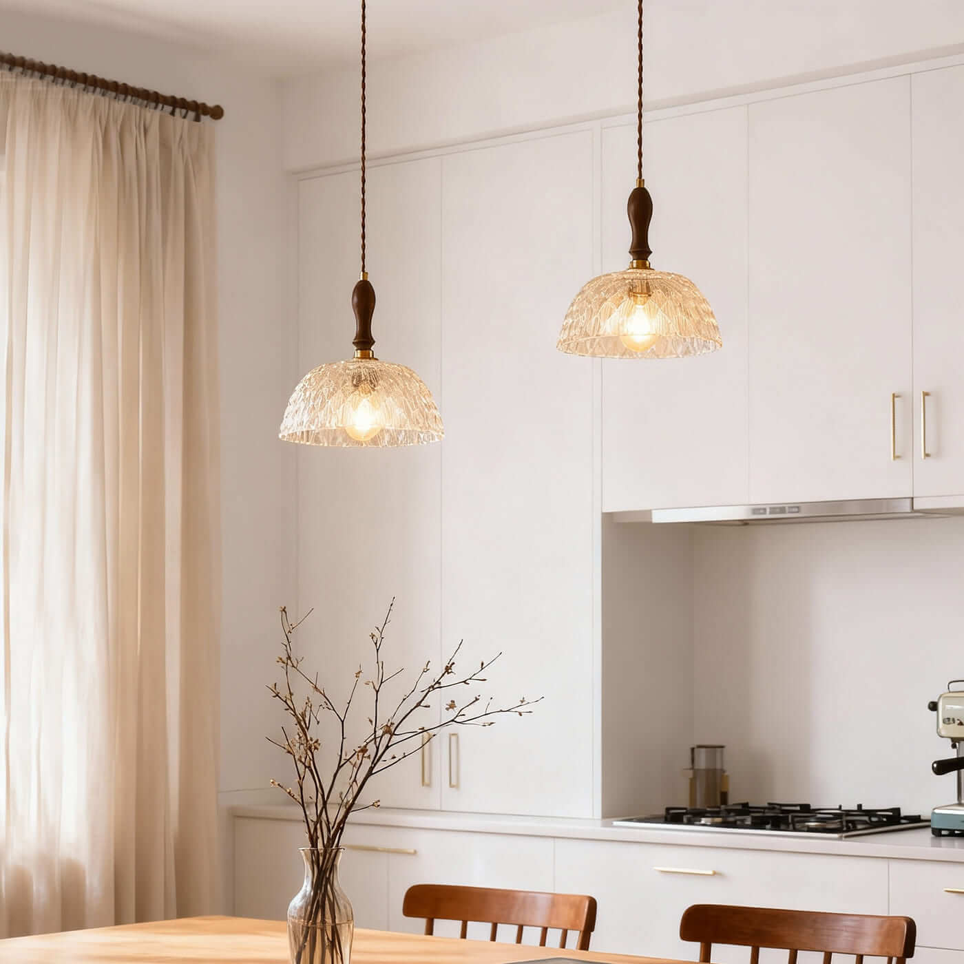 Antizer French Walnut Wood Glass Pendant Light