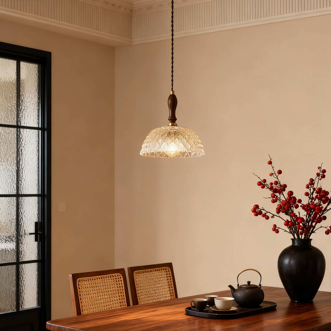 Antizer French Walnut Wood Glass Pendant Light
