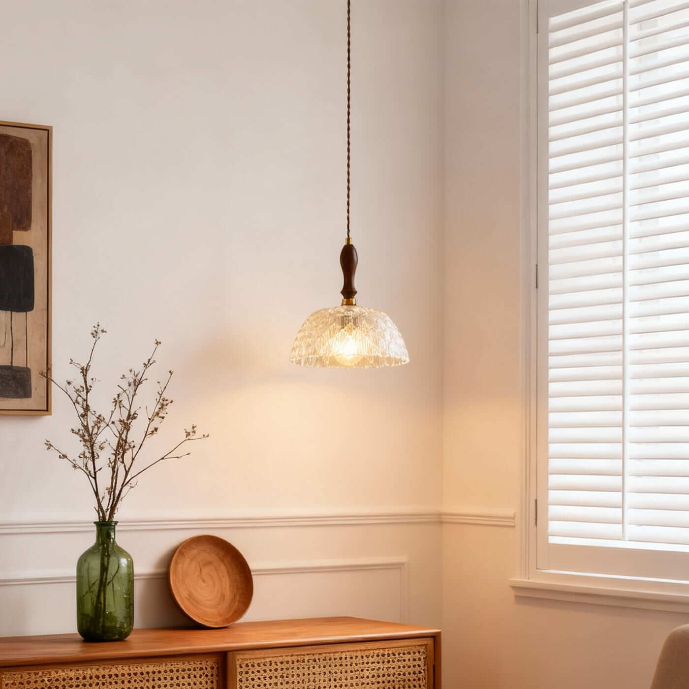 Antizer French Walnut Wood Glass Pendant Light
