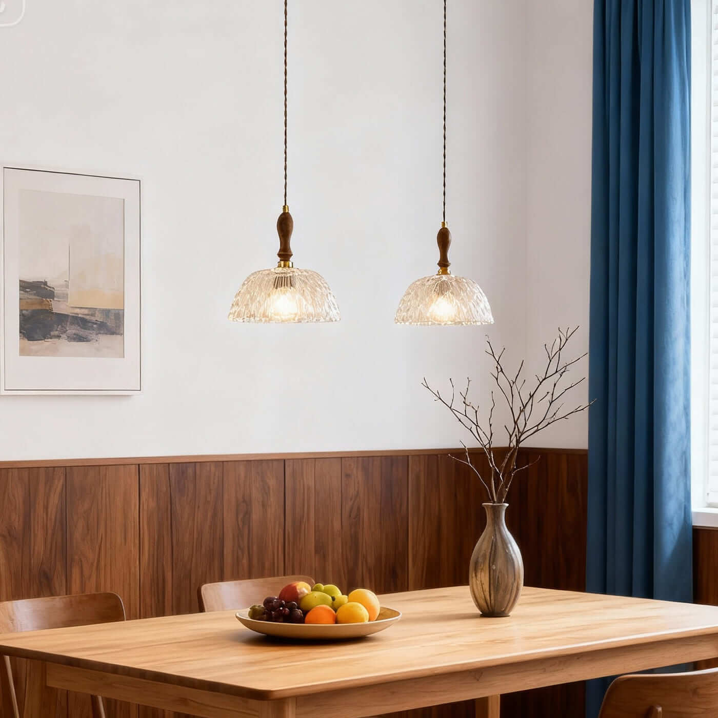 Antizer French Walnut Wood Glass Pendant Light