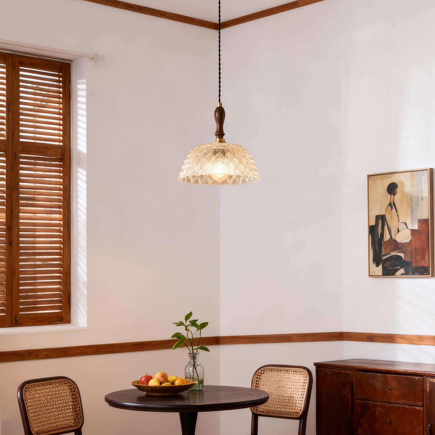 Antizer French Walnut Wood Glass Pendant Light