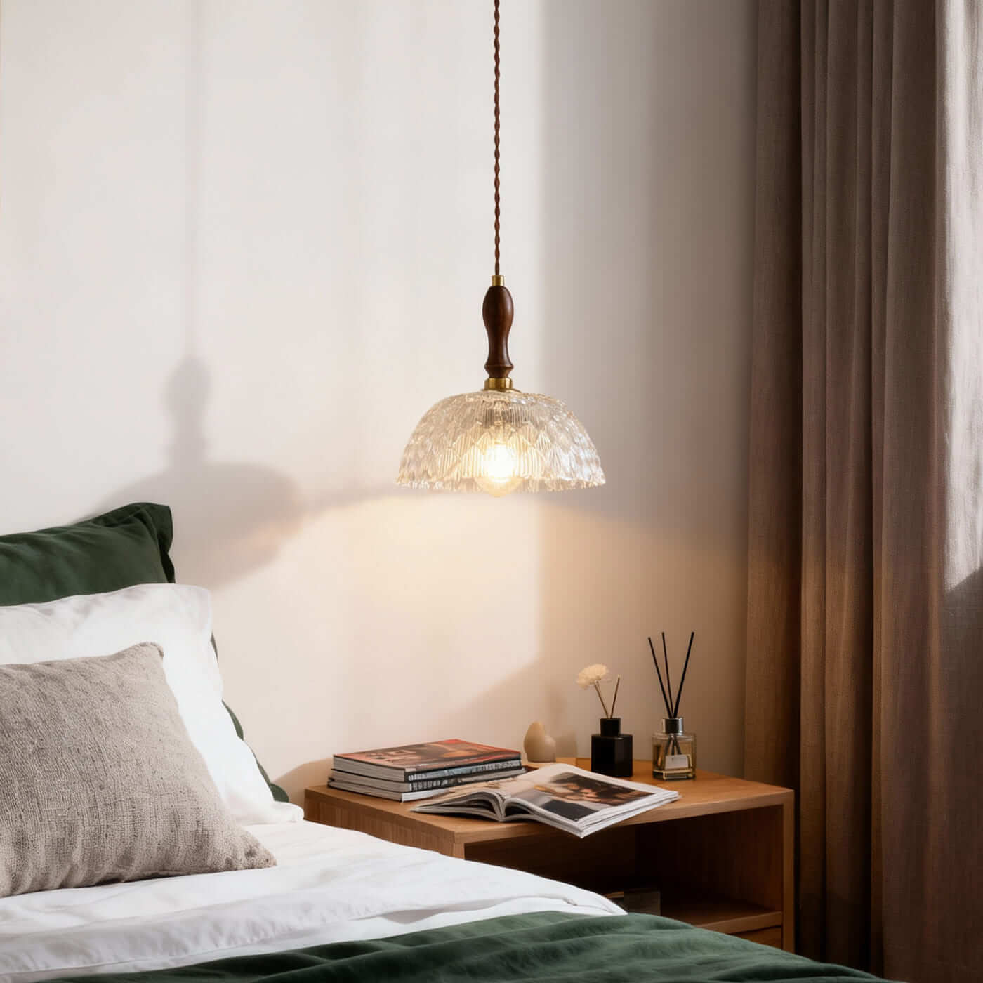 Antizer French Walnut Wood Glass Pendant Light