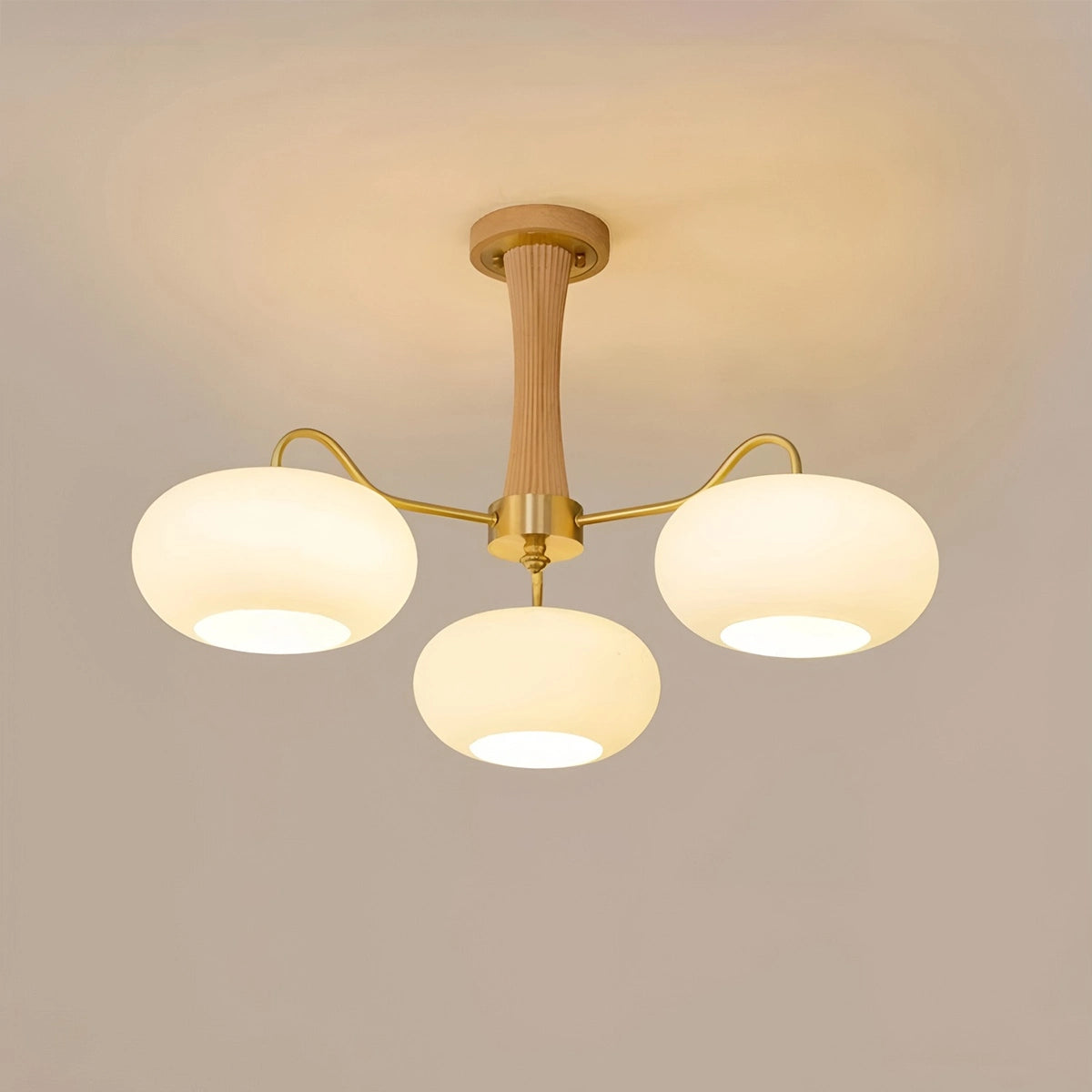 Antizer Brass Wooden Persimmon Chandelier Natural Wood 3 Heads-H 42.5cm / 16.73"