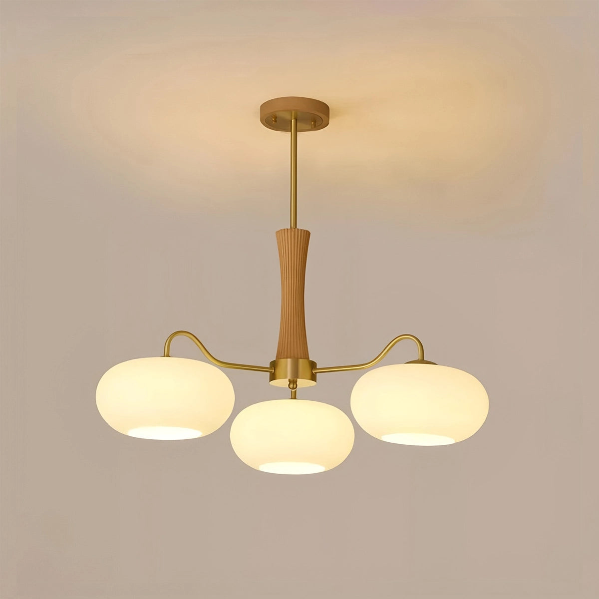 Antizer Brass Wooden Persimmon Chandelier Natural Wood 3 Heads-H 62.5cm / 24.61"