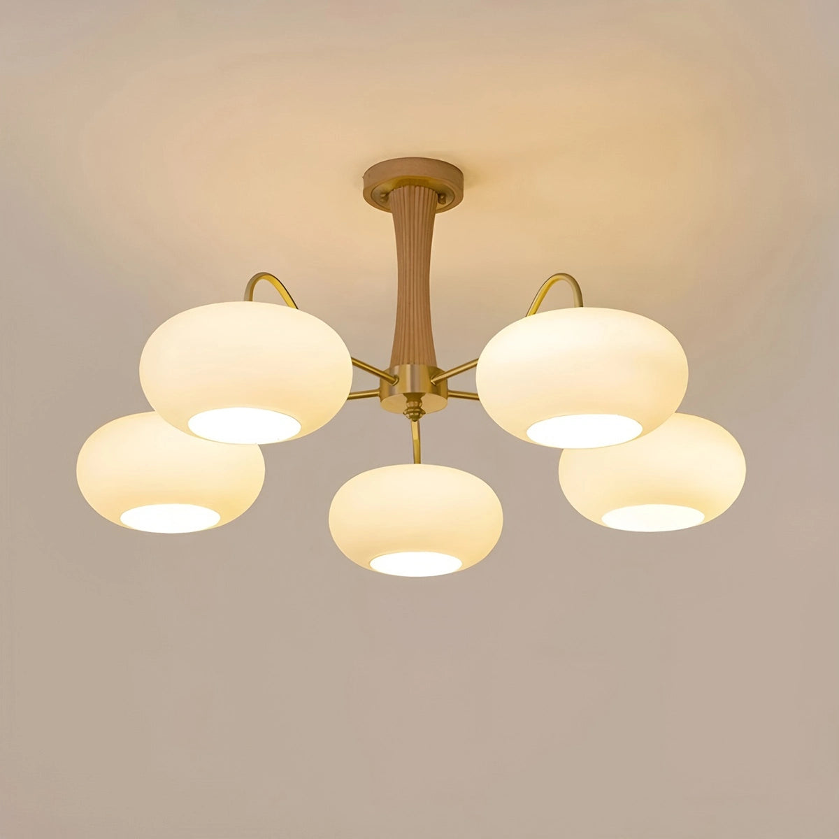 Antizer Brass Wooden Persimmon Chandelier Natural Wood 5 Heads-H 42.5cm / 16.73"