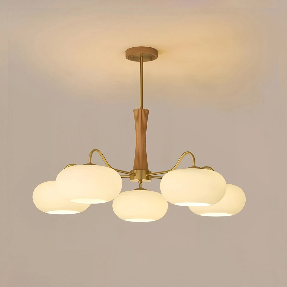 Antizer Brass Wooden Persimmon Chandelier Natural Wood 5 Heads-H 62.5cm / 24.61"