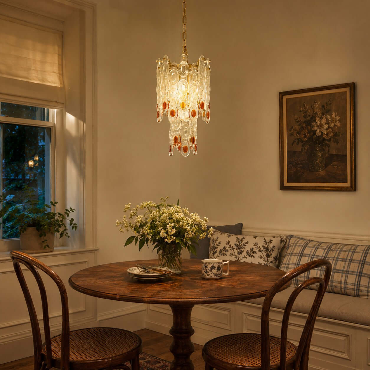 Antizer Layered Art Round Sculptural Glass Chandelier