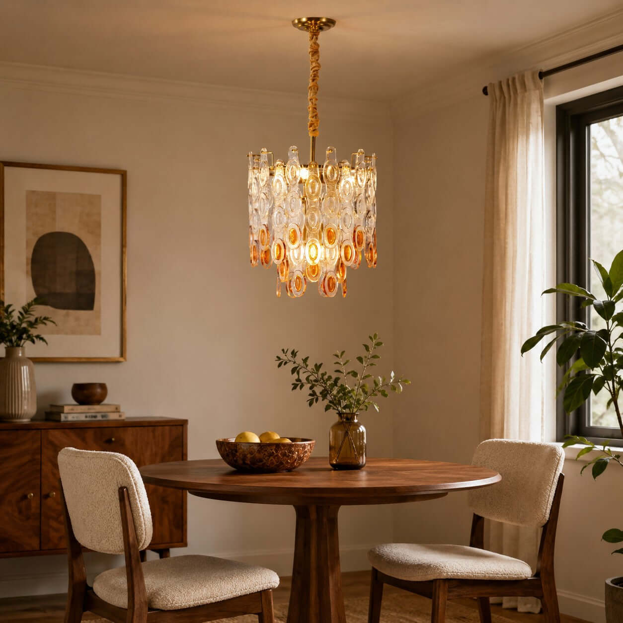 Antizer Layered Art Round Sculptural Glass Chandelier