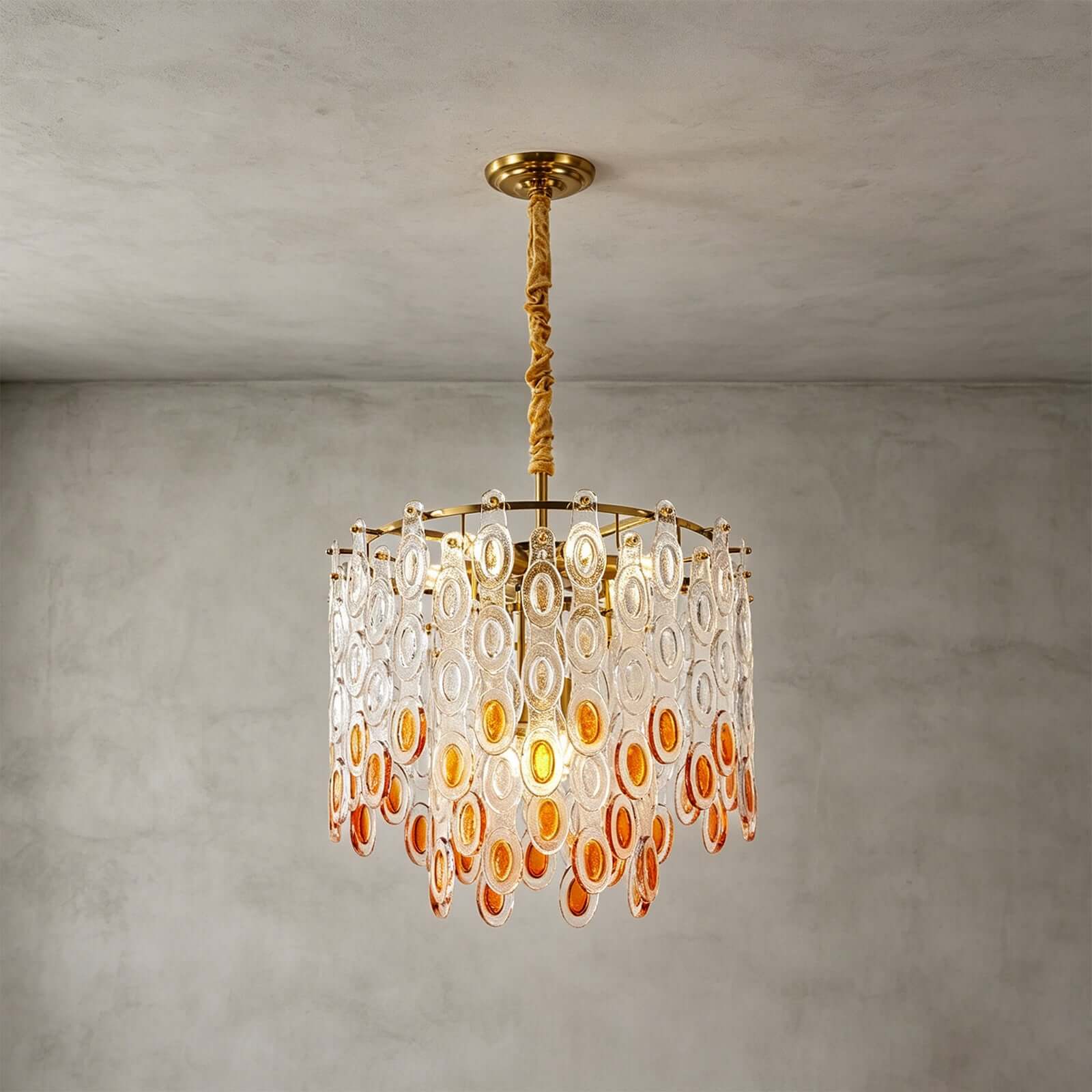 Oralie Amber Glass Chandelier for French Modern Dining Nook Decor