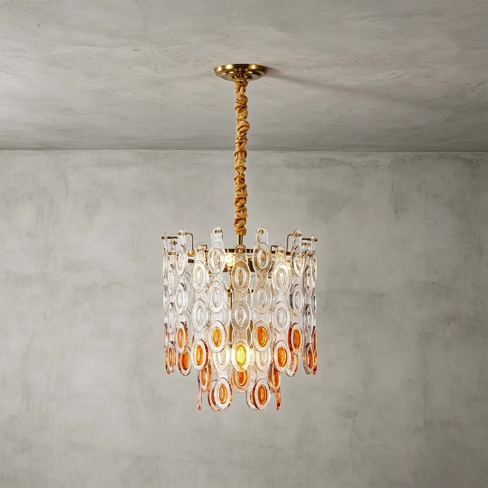 Oralie Amber Glass Chandelier for French Modern Dining Nook Decor