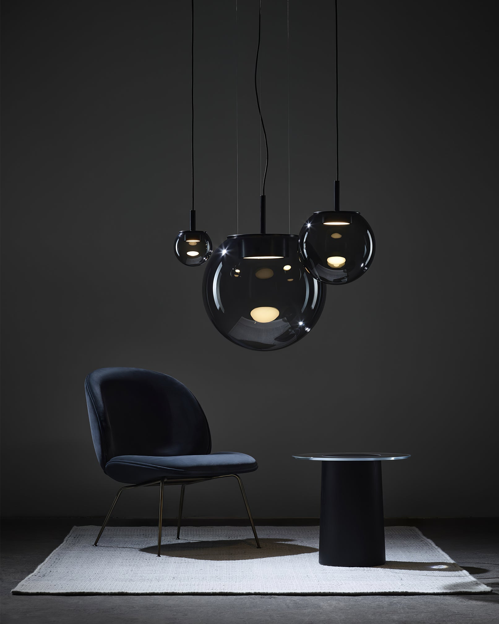 Modern Orbis Handblown Smoke Glass LED Pendant Lamp with Metal Fixture