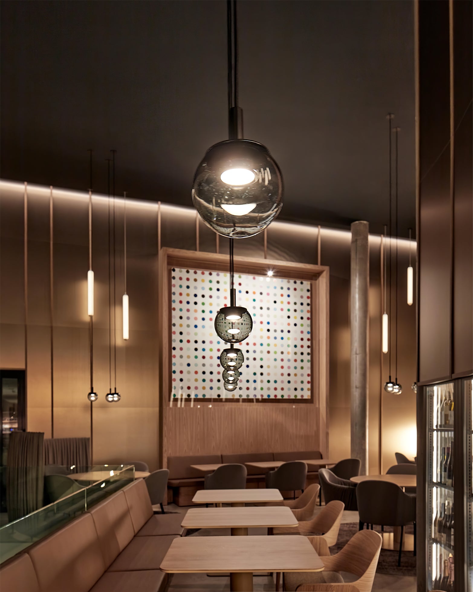 Modern Orbis Handblown Smoke Glass LED Pendant Lamp with Metal Fixture