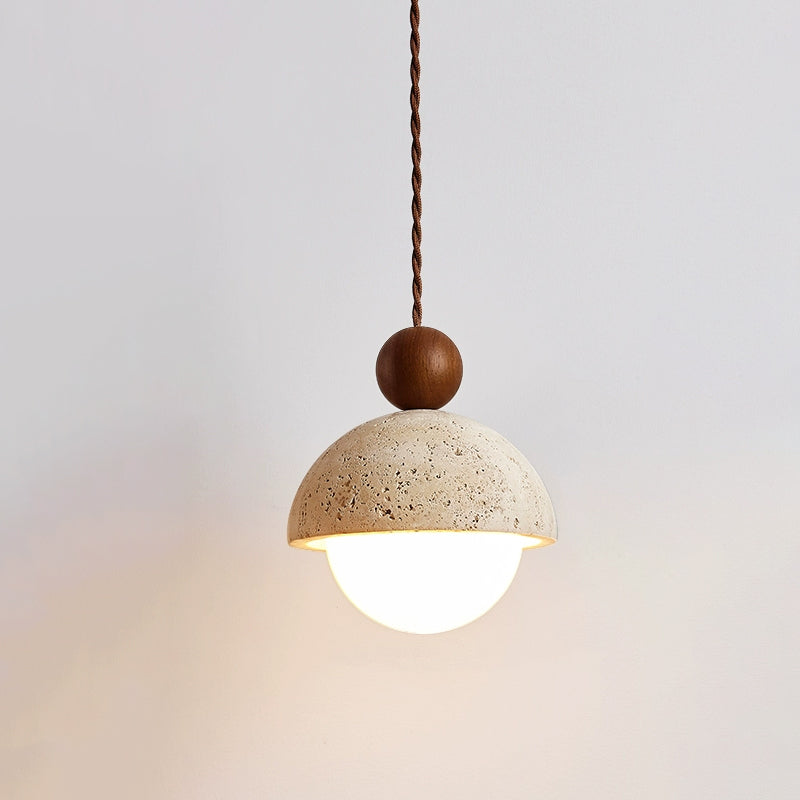 Palermo Travertine Glass Wood Pendant Light - Modern Elegant Ceiling Fixture