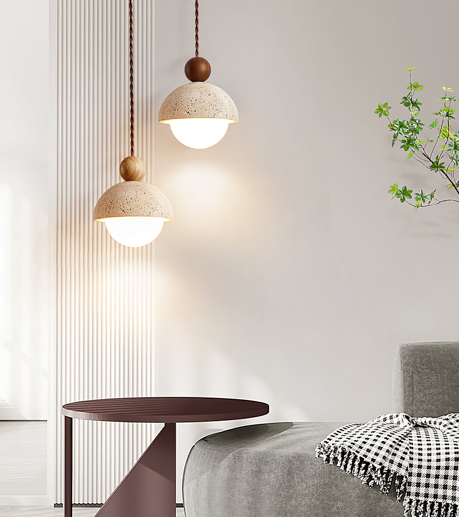 Palermo Travertine Glass Wood Pendant Light - Modern Elegant Ceiling Fixture