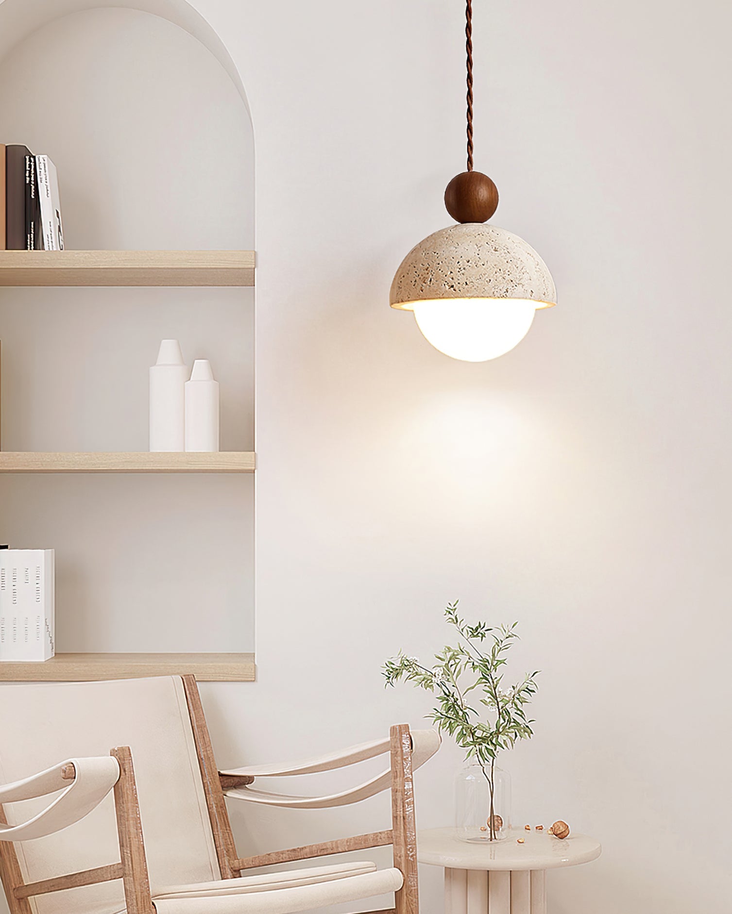 Palermo Travertine Glass Wood Pendant Light - Modern Elegant Ceiling Fixture