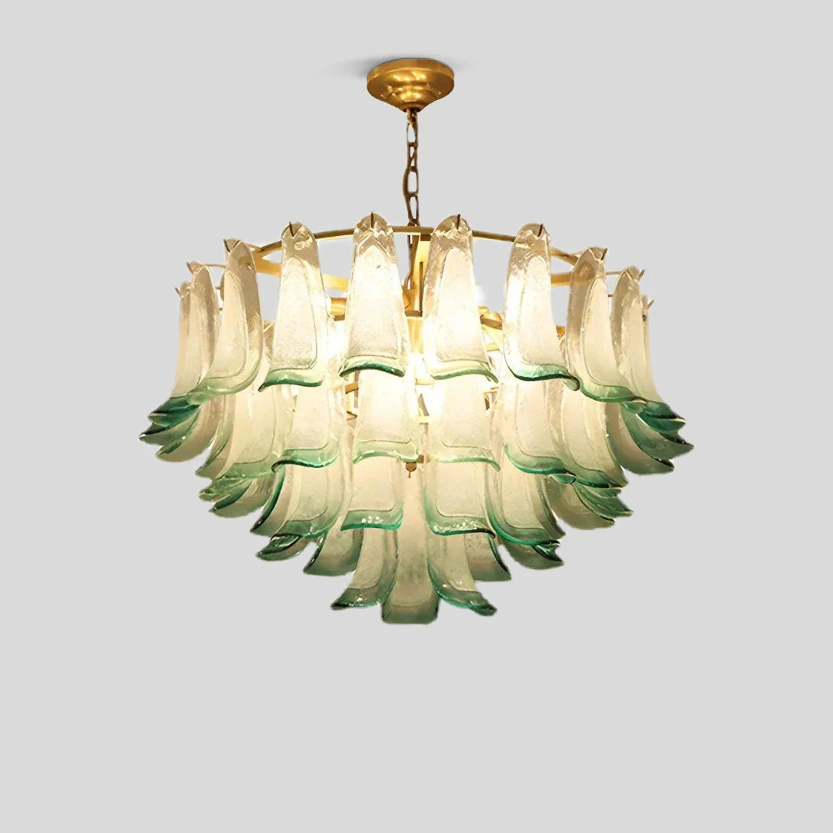 Antizer Gold Tiered Green Glass Chandelier for High Ceiling Peacock Green-Large Warm Light