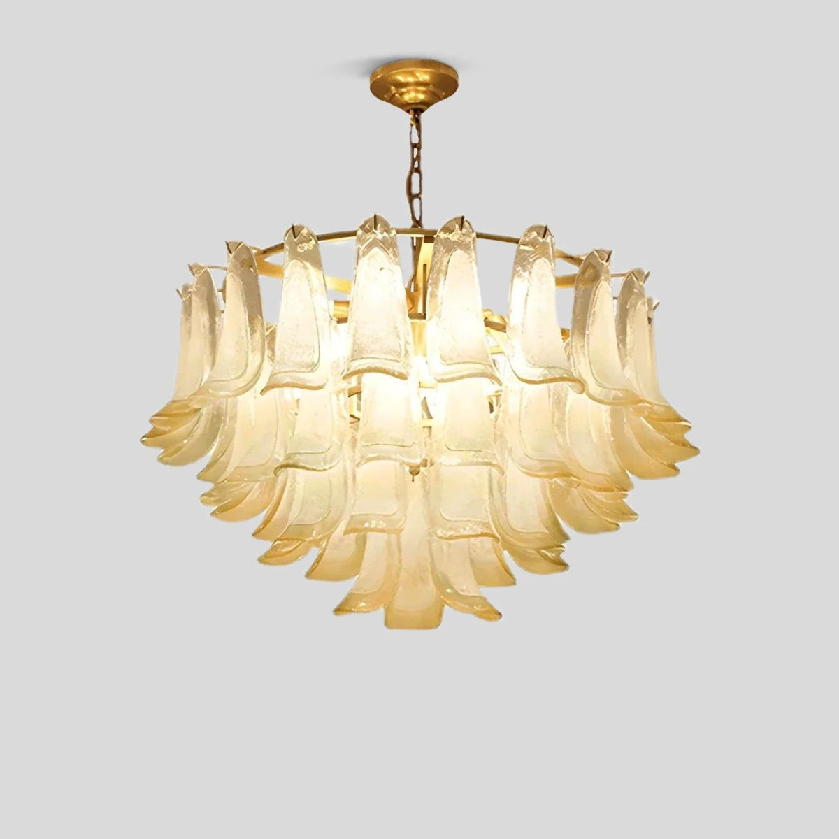 Antizer Gold Tiered Green Glass Chandelier for High Ceiling Peacock Yellow-Large Warm Light