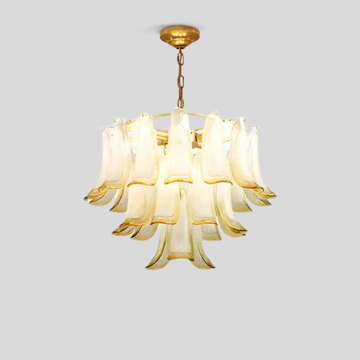 Antizer Gold Tiered Green Glass Chandelier for High Ceiling Peacock Yellow-Small Warm Light