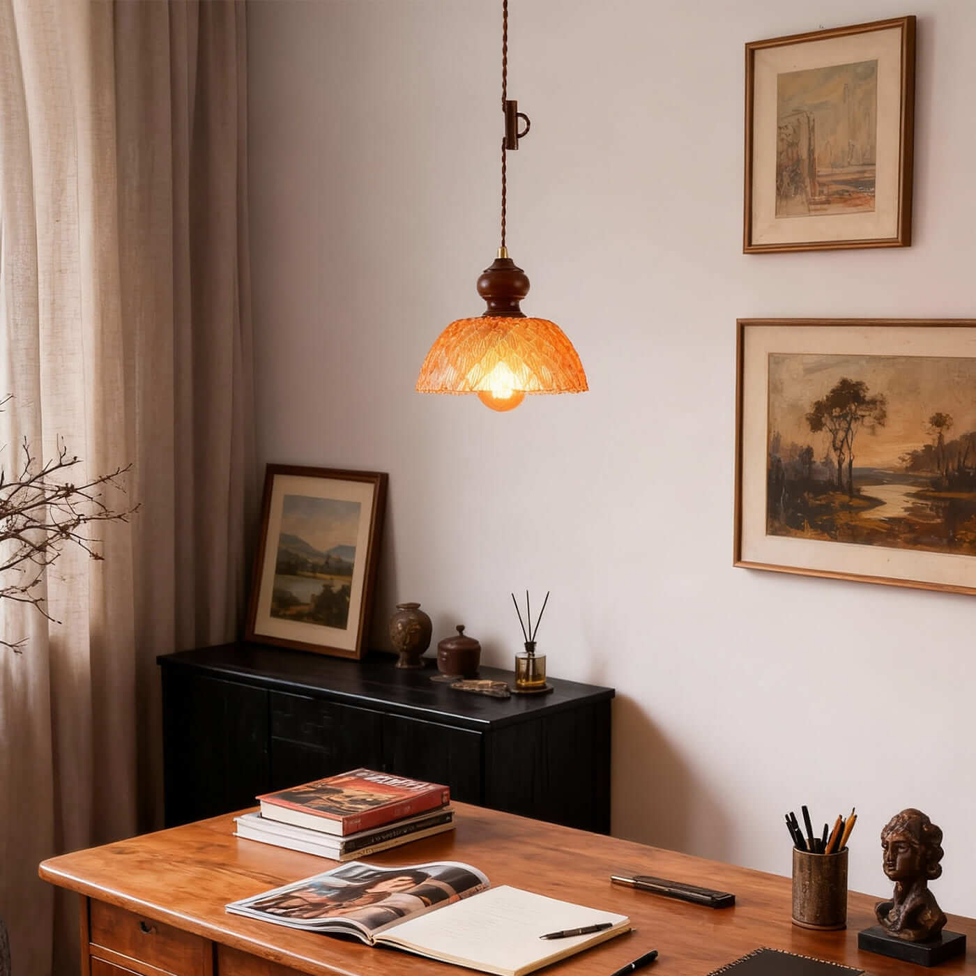 Antizer French Retro Art Glass Pendant Light