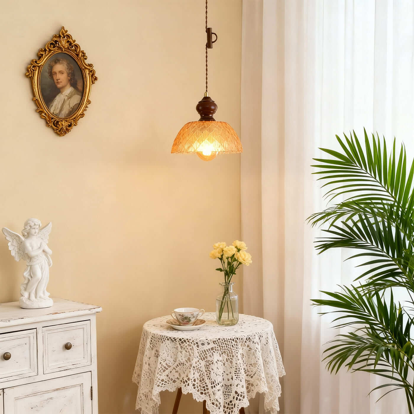 Antizer French Retro Art Glass Pendant Light