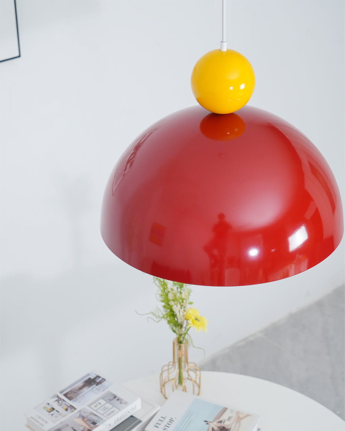 Posa Modern Minimalist Metal Pendant Lamp, Elegant Gold Finish, Colorful Orb Accent