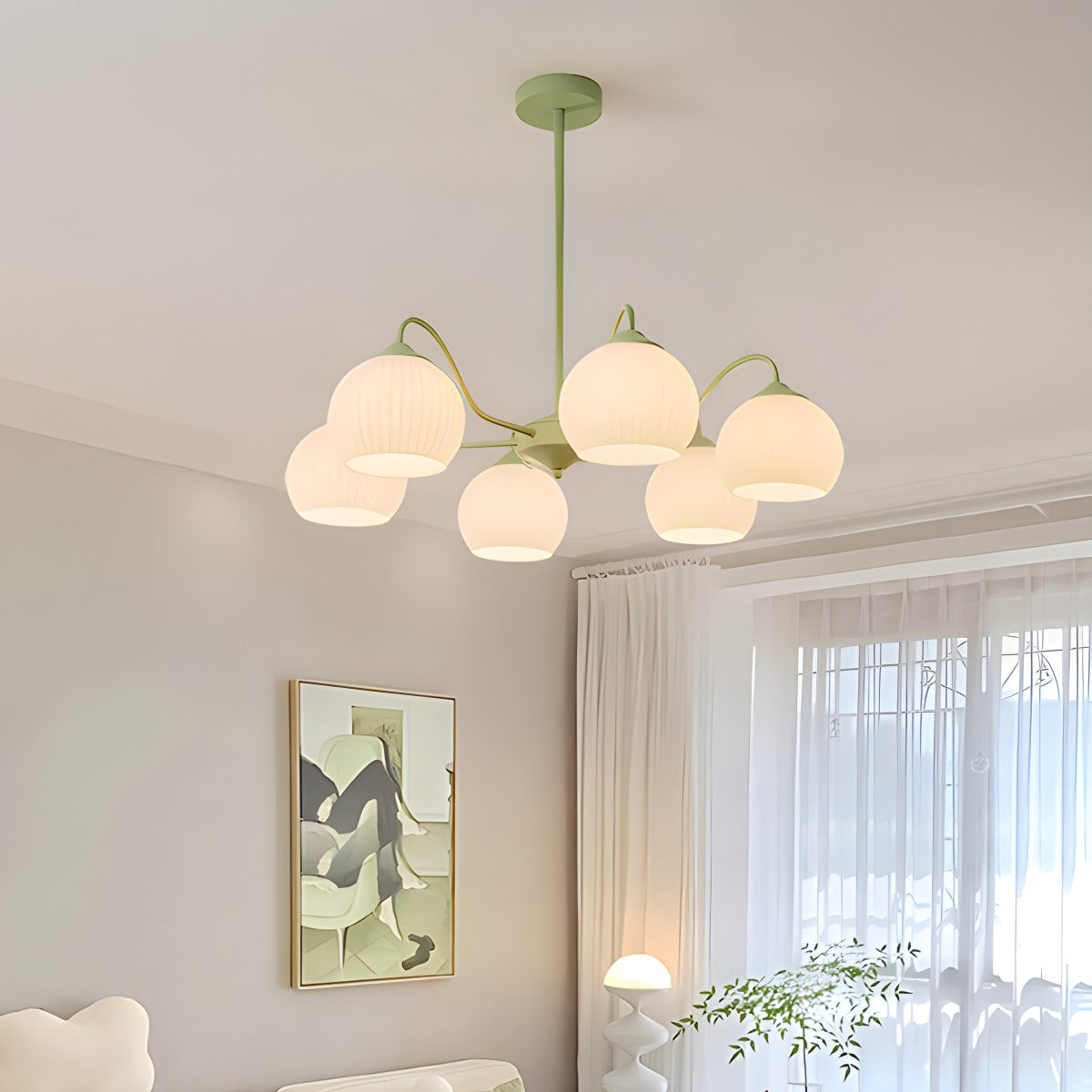 Antizer Ribbed Glass Matcha Chandelier