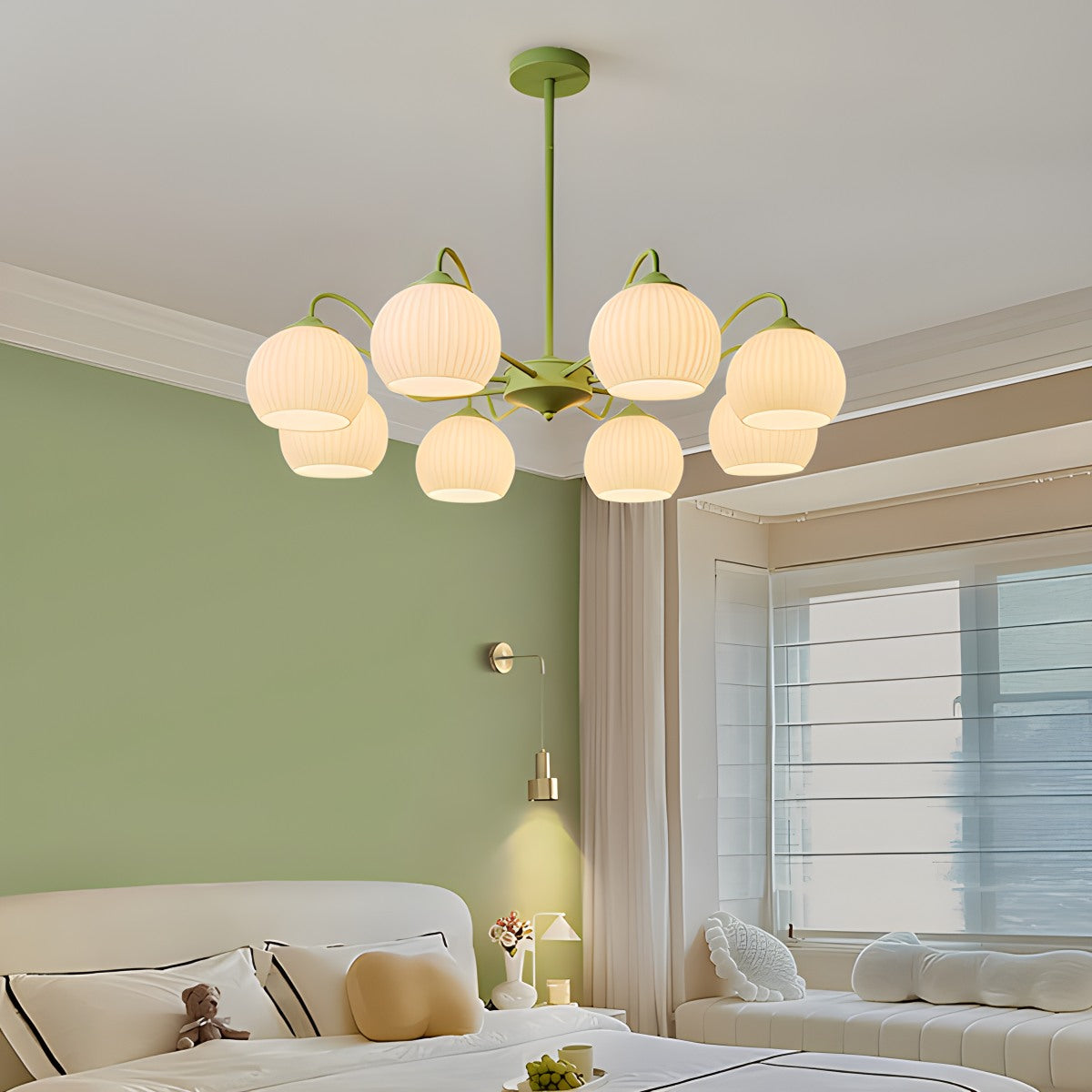 Antizer Ribbed Glass Matcha Chandelier