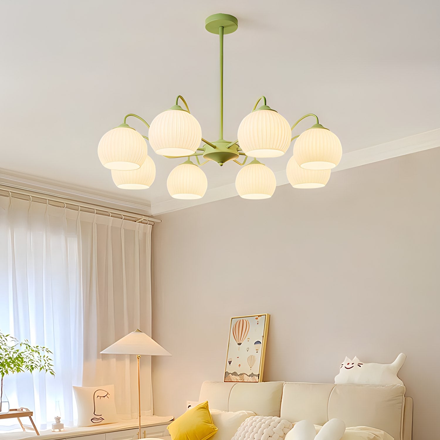 Antizer Ribbed Glass Matcha Chandelier