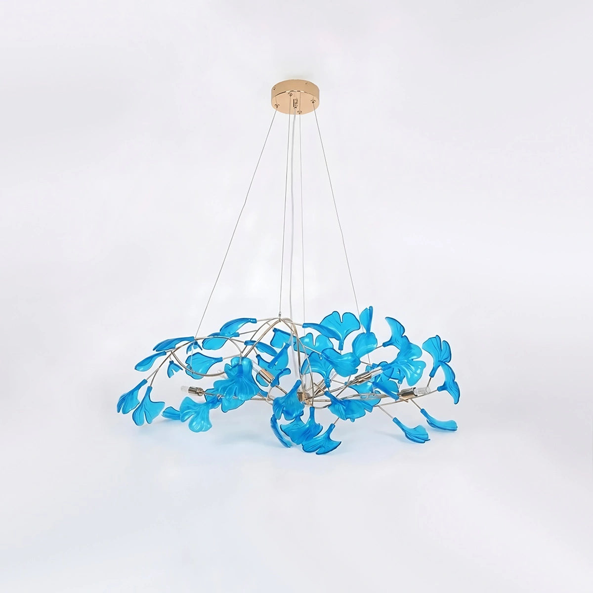 Antizer Acrylic Ginkgo Leaf Chandelier for Dining Area Royal Blue L 31.5" x H 15.7"
