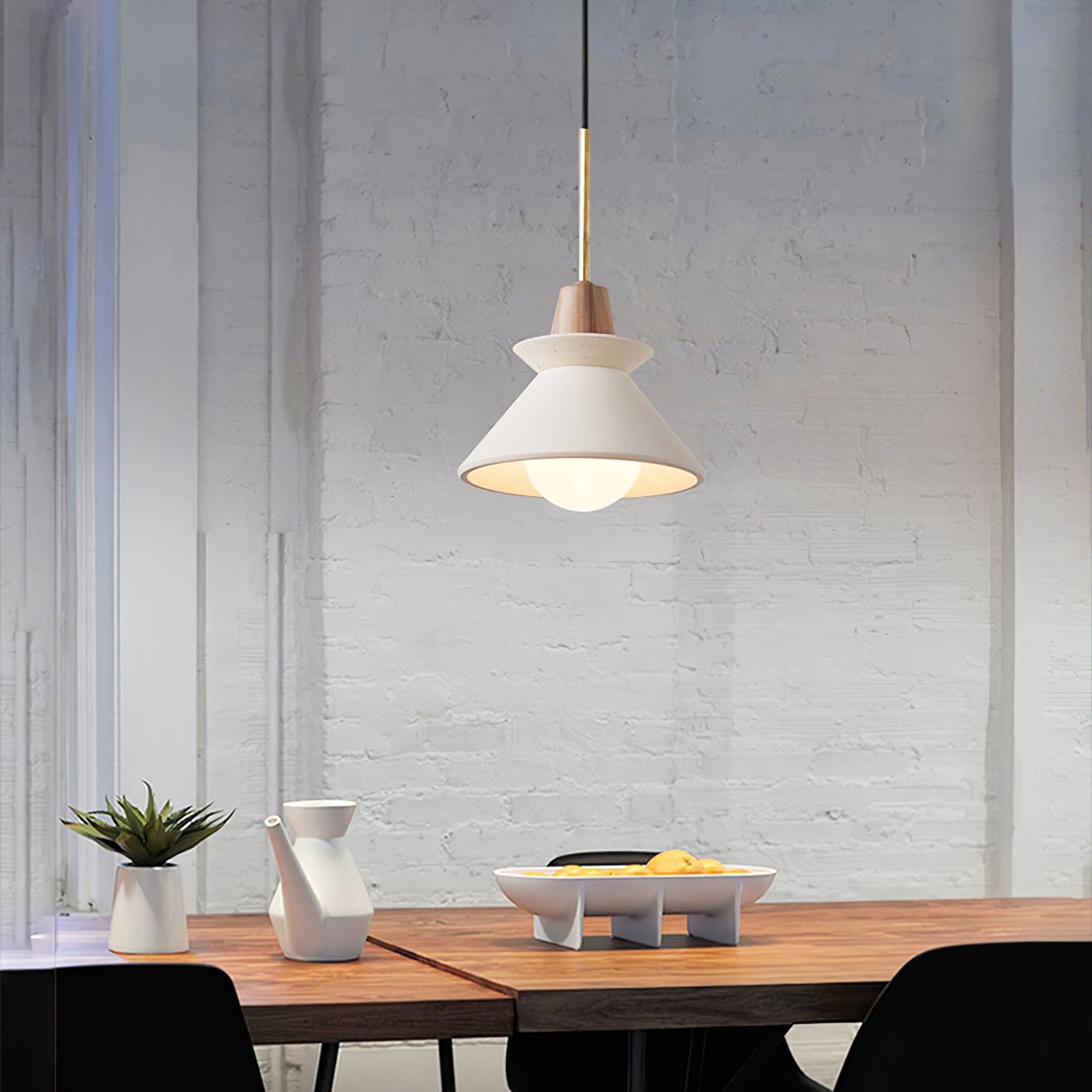 Modern Scandinavian Resin Wood Pendant Lamp, Nordic Style Ceiling Light Fixture