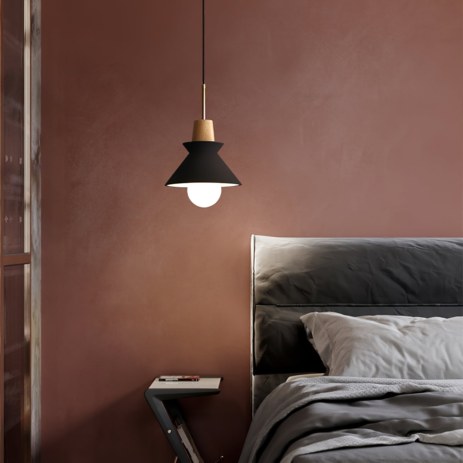 Modern Scandinavian Resin Wood Pendant Lamp, Nordic Style Ceiling Light Fixture